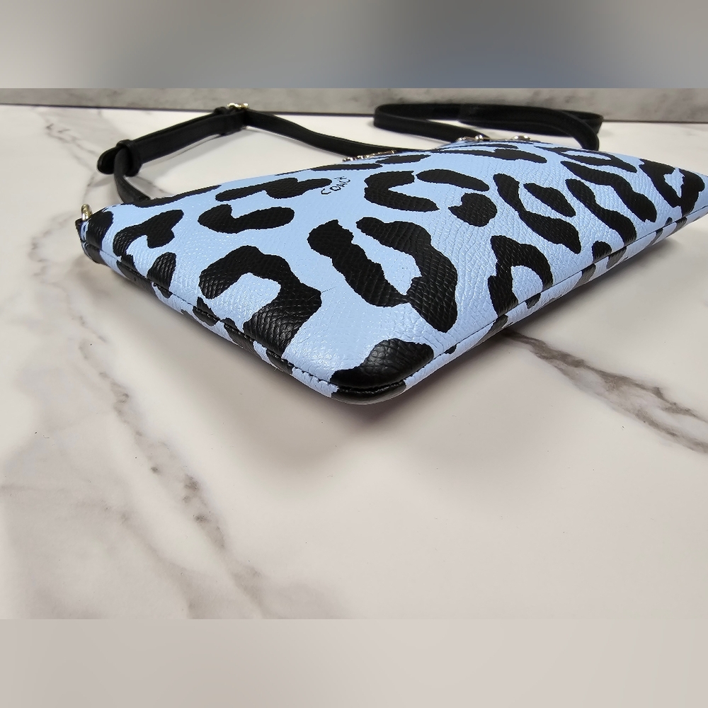 Coach Light Blue And Black Leopard Zipper Clutch/Crossbody - Picture 5 of 8